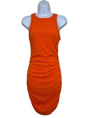Cider Sleeveless Ribbed Orange Ruched Bodycon Mini Dress NWT